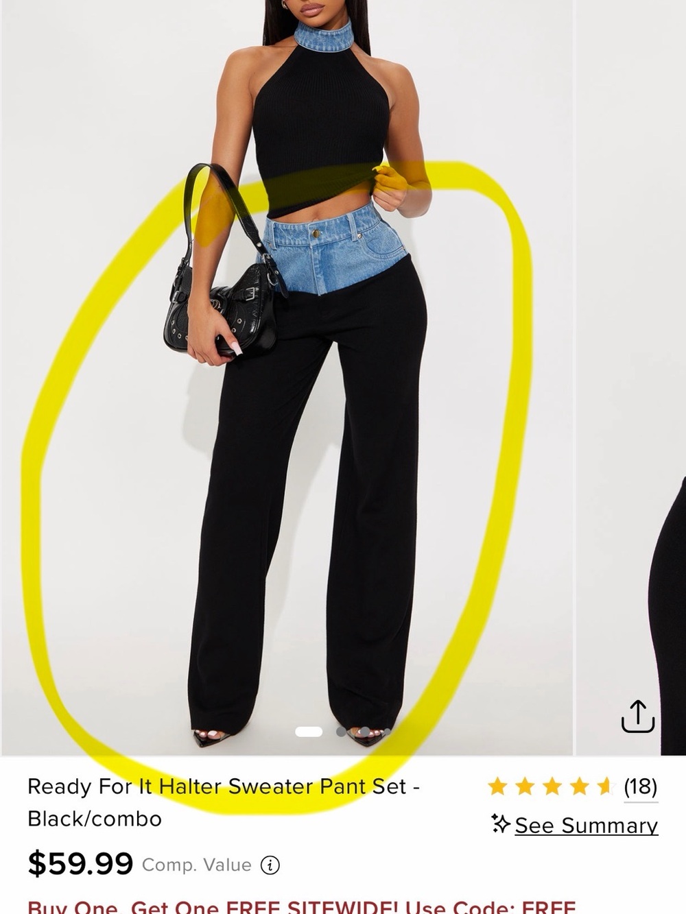 Fashion Nova Ready For It Halter Sweater Pant Set - Black and Denim Combo